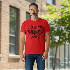Graphic Unisex T-Shirt - “ I Love My Church Family” Red/Black SZ 2 XLT